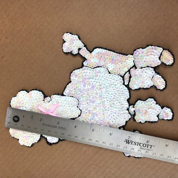 50’s White Iridescent Sequin 9.5" Poodle Applique NOS - Picture 3 of 5